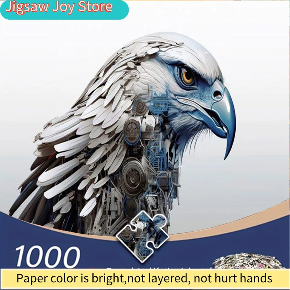 Пазл для взрослых - механическая голова орла из металлических шестерен, перьев, желтых глаз и синего клюва. Подходит для образования.
Пазл для взрослых - механическая голова орла из металлических шестерен, перьев, желтых глаз и синего клюва. Подходит для образования.