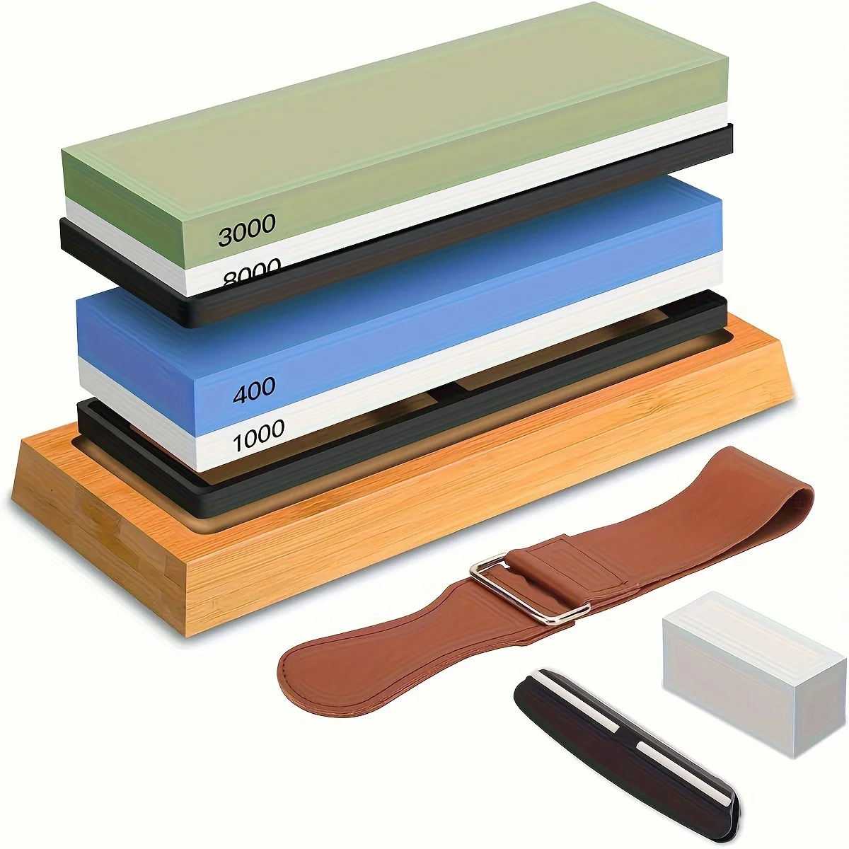 Sharpening Stone Set 4 Side Grit 400/1000 3000/8000, Premium Knife Sharpener, Knife Sharpening Stone Kit with Bamboo Base
Sharpening Stone Set 4 Side Grit 400/1000 3000/8000, Premium Knife Sharpener, Knife Sharpening Stone Kit with Bamboo Base