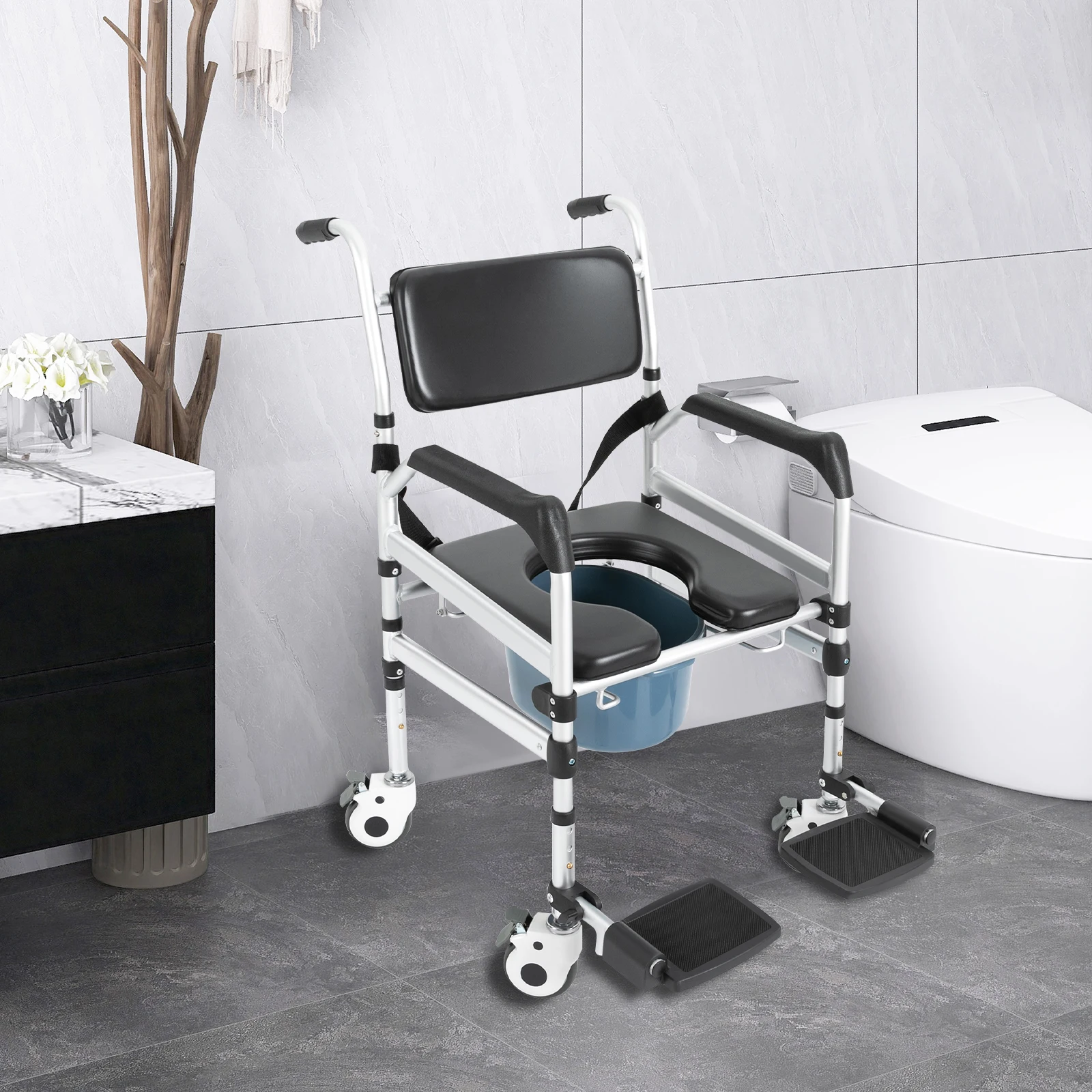 Shower Chair with Wheels Rolling Commode Seat for Toilet with Arm, Adjustable Height Folding Bath for Elderly, Disabled, Injured
Shower Chair with Wheels Rolling Commode Seat for Toilet with Arm, Adjustable Height Folding Bath for Elderly, Disabled, Injured