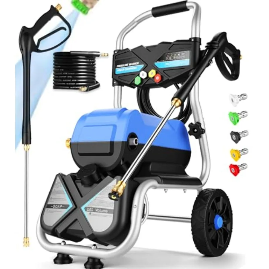 5000 PSI Pressure Washer for Cars Patio Garden, Blue Electric Power Washer with 1800W Motor, 4.0 GPM, 5 Nozzles, 3L Soap Bottle
5000 PSI Pressure Washer for Cars Patio Garden, Blue Electric Power Washer with 1800W Motor, 4.0 GPM, 5 Nozzles, 3L Soap Bottle
