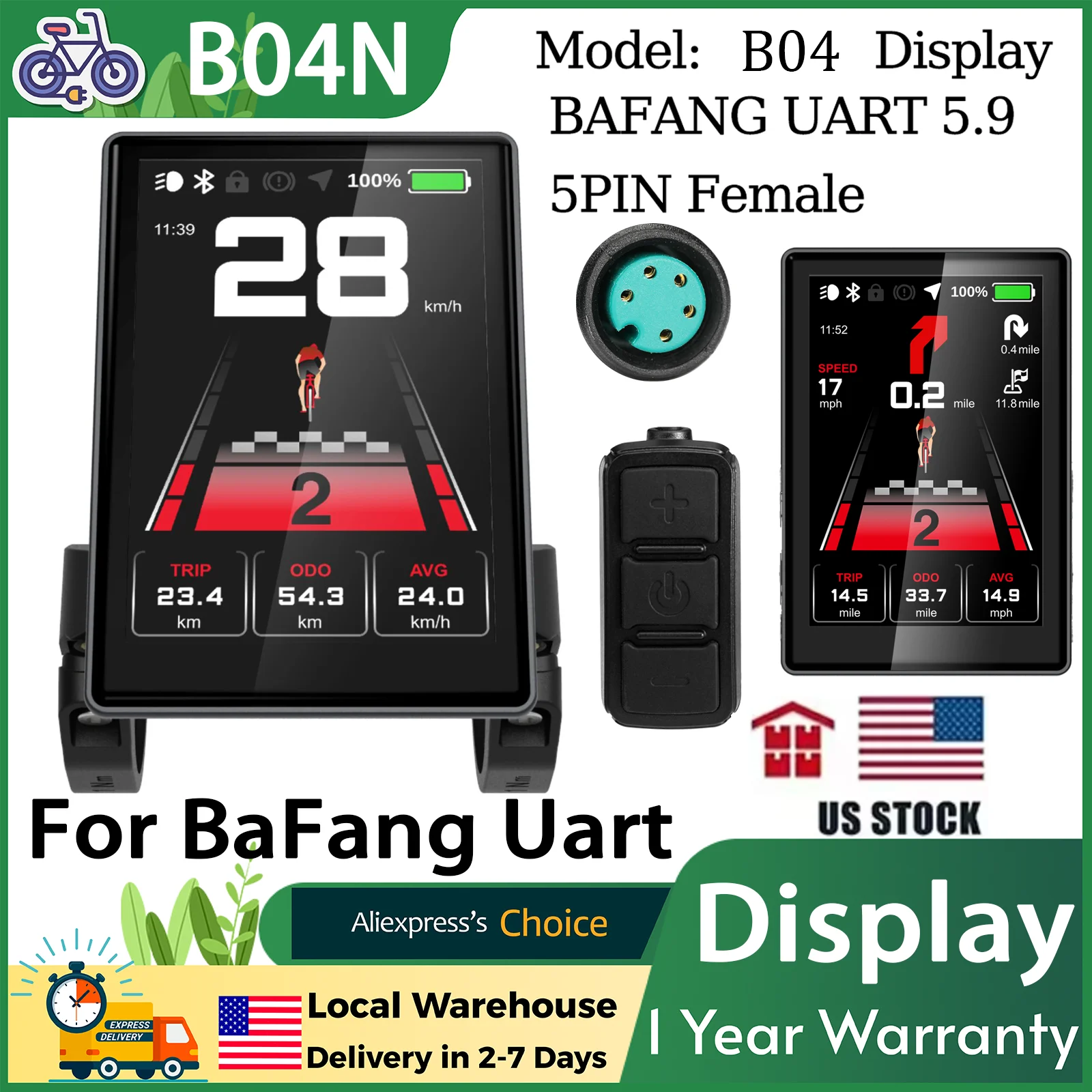 Ebike Display B04N, Electric Bike Color LED Display , For BAFANG Mid Drive Motor, For Mountain Electric Bike Parts 5PIN Female
Ebike Display B04N, Electric Bike Color LED Display , For BAFANG Mid Drive Motor, For Mountain Electric Bike Parts 5PIN Female
