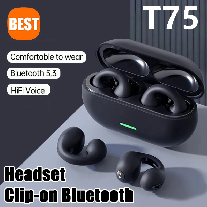T75 TWS Bluetooth Headset 5.3 Wireless Air Conduction Headphones Clip Ear Music Noise Canceling HD Call Sports Gaming Earphone
T75 TWS Bluetooth Headset 5.3 Wireless Air Conduction Headphones Clip Ear Music Noise Canceling HD Call Sports Gaming Earphone