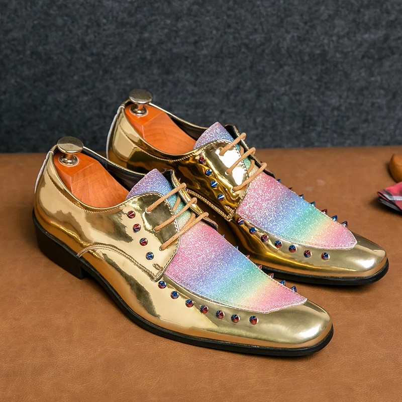 Luxury Rivet Dress Shoes For Men Gold Glitter Leather Shoes Men Shiny Pointed Wedding Shoes Men Hip-hop Party Shoes Big Size 47
Luxury Rivet Dress Shoes For Men Gold Glitter Leather Shoes Men Shiny Pointed Wedding Shoes Men Hip-hop Party Shoes Big Size 47