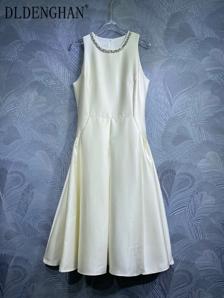 DLDENGHAN Summer Solid Color Vest Dress Women's Diamonds O-Neck Sleeveless Elegant Party Dresses Fashion Designer New
DLDENGHAN Summer Solid Color Vest Dress Women's Diamonds O-Neck Sleeveless Elegant Party Dresses Fashion Designer New
