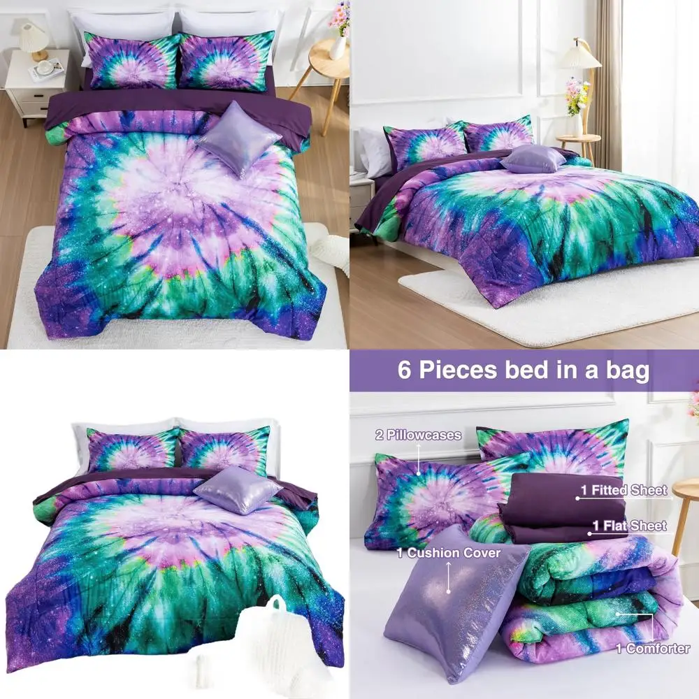 Full Size Tie Dye Galaxy Comforter Set for Kids - Psychedelic Boho Style in Purple
Full Size Tie Dye Galaxy Comforter Set for Kids - Psychedelic Boho Style in Purple