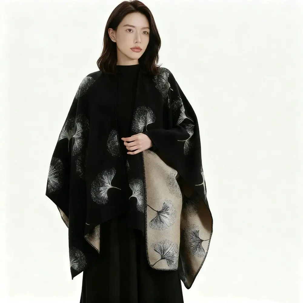 Loose Fit Knitted Pullover Cape Thick Elegant Style Tie Dye Cape Warm Fabric Double Sided Print Ginkgo Cape Lady Outerwear
Loose Fit Knitted Pullover Cape Thick Elegant Style Tie Dye Cape Warm Fabric Double Sided Print Ginkgo Cape Lady Outerwear