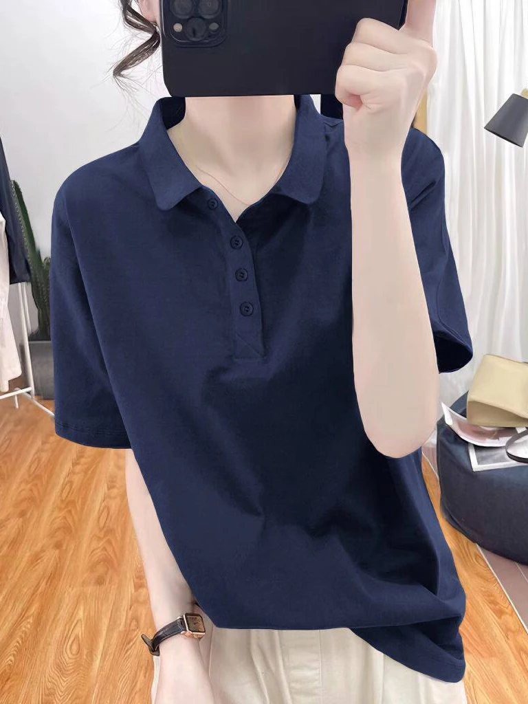 Casual Cotton Shirt Women's Loose Fit Short Sleeve Button up Pure Color T-Shirt Fashionable Korean Style Top
Casual Cotton Shirt Women's Loose Fit Short Sleeve Button up Pure Color T-Shirt Fashionable Korean Style Top