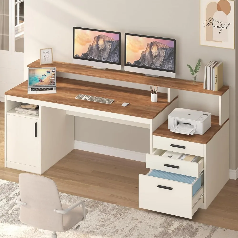 65 Inch Computer Desk with 3 Drawers & Storage Shelves, Executive Desk with File Drawer & Cabinet, Home Office Desk
65 Inch Computer Desk with 3 Drawers & Storage Shelves, Executive Desk with File Drawer & Cabinet, Home Office Desk
