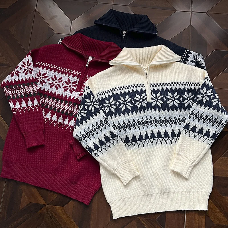 Men's Christmas Jacquard Sweater Autumn/Winter Half Zipper High Collar Knitted Top American Fashion Retro Male Pullover Tops
Men's Christmas Jacquard Sweater Autumn/Winter Half Zipper High Collar Knitted Top American Fashion Retro Male Pullover Tops