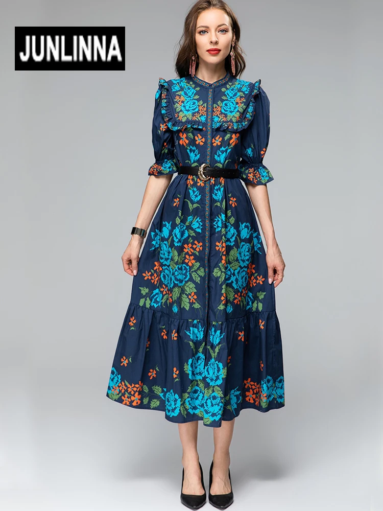 JUNLINNA Fashion Elegant Cotton Printing Dresses Summer Women Half Sleeve Single Breasted Party Vacation Expansion Vestidos
JUNLINNA Fashion Elegant Cotton Printing Dresses Summer Women Half Sleeve Single Breasted Party Vacation Expansion Vestidos