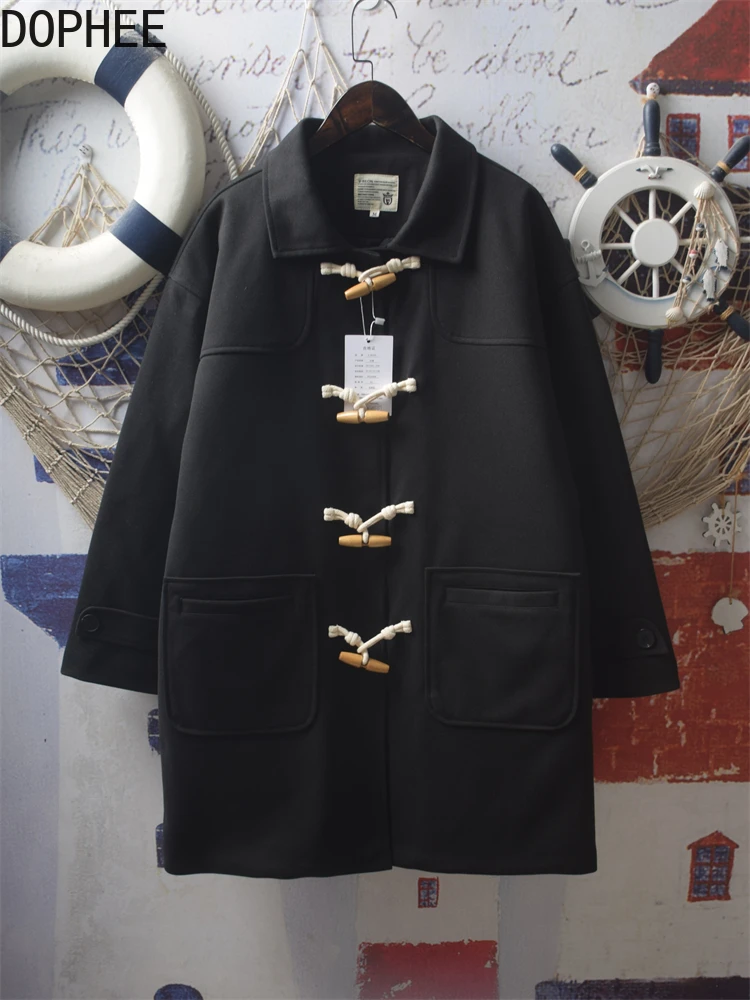 Japanese Preppy Style Horn Button Overcoat Women Autumn Winter Turn-down Collar Black Quilted Coat Mid-long Students Wool Jacket
Japanese Preppy Style Horn Button Overcoat Women Autumn Winter Turn-down Collar Black Quilted Coat Mid-long Students Wool Jacket