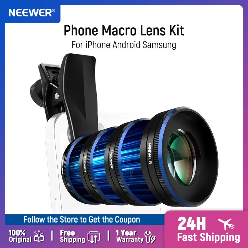 NEEWER Phone Macro Lens Kit 4 Pcs Stackable Magnetic Closeup Lens Attachment Set with 17mm Threaded Clamp for iPhone Android
NEEWER Phone Macro Lens Kit 4 Pcs Stackable Magnetic Closeup Lens Attachment Set with 17mm Threaded Clamp for iPhone Android