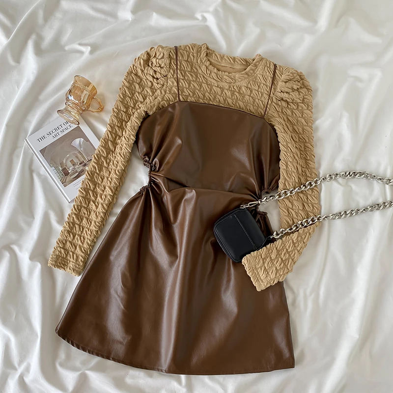 Elegant Women Two Pieces Set O-Neck Solid Long Sleeve Cropped Tops+High Waist A-Line Spaghetti Strap Dress 2023 New Suits
Elegant Women Two Pieces Set O-Neck Solid Long Sleeve Cropped Tops+High Waist A-Line Spaghetti Strap Dress 2023 New Suits