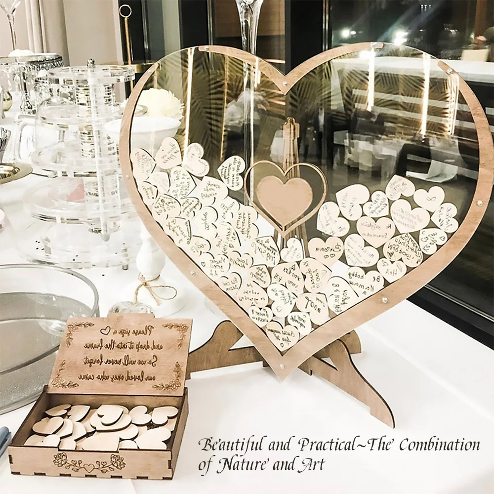 Wooden Heart Message Book Wedding Guest Book Sign Photo Frame for Birthday Valentine's Day Party Decoration
Wooden Heart Message Book Wedding Guest Book Sign Photo Frame for Birthday Valentine's Day Party Decoration