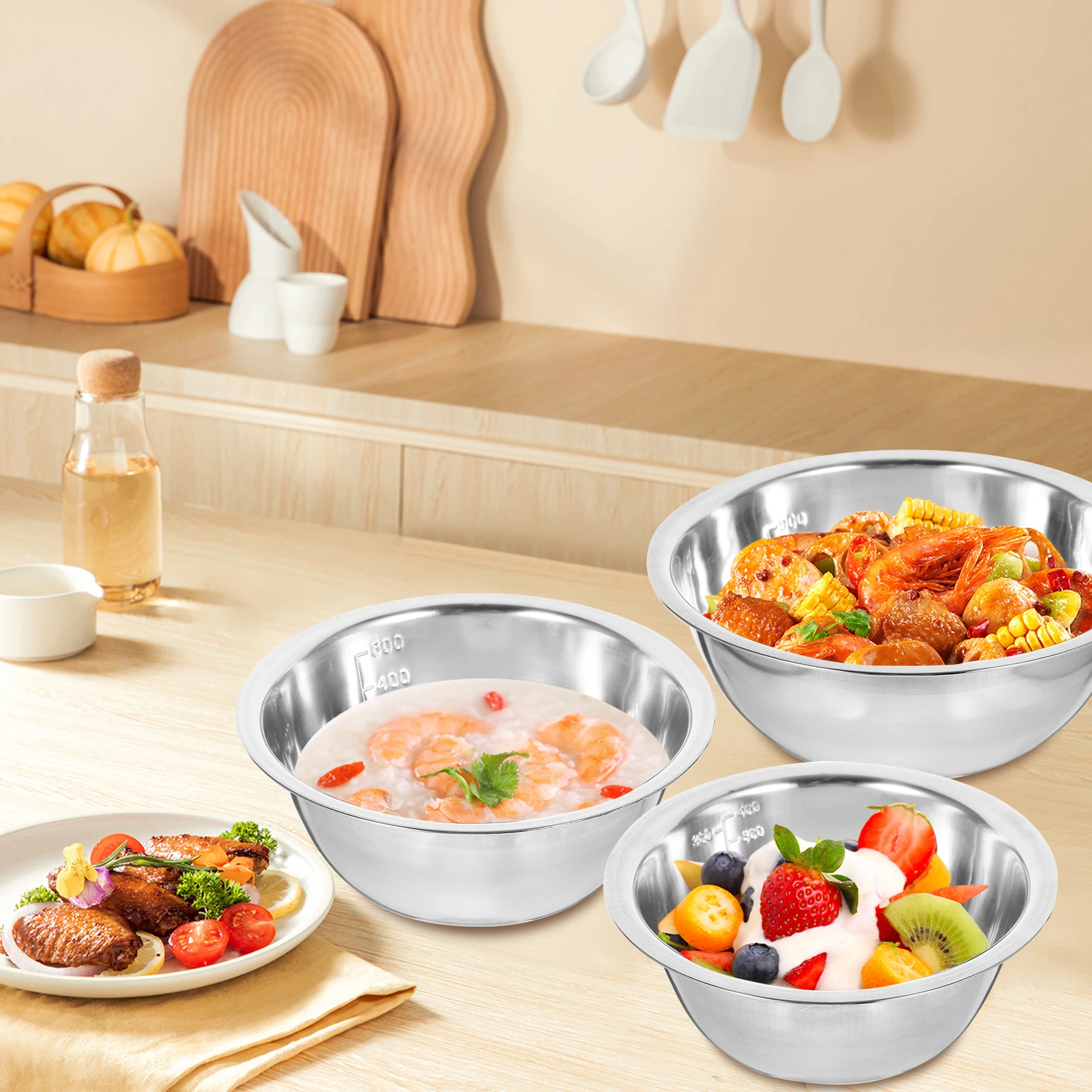 5pcs Steel Mixing Bowls Salad Basin Seasoning Tank Big Bowls For Mixing Kitchen Large Capacity Easy Clean
5pcs Steel Mixing Bowls Salad Basin Seasoning Tank Big Bowls For Mixing Kitchen Large Capacity Easy Clean