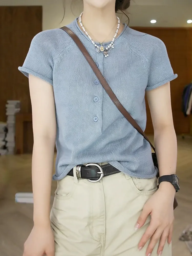 Casual Loose Fit Short Sleeve round Neck Knitwear Women's Color Fashion Simple Style Spring New Arrival Slimming Top
Casual Loose Fit Short Sleeve round Neck Knitwear Women's Color Fashion Simple Style Spring New Arrival Slimming Top
