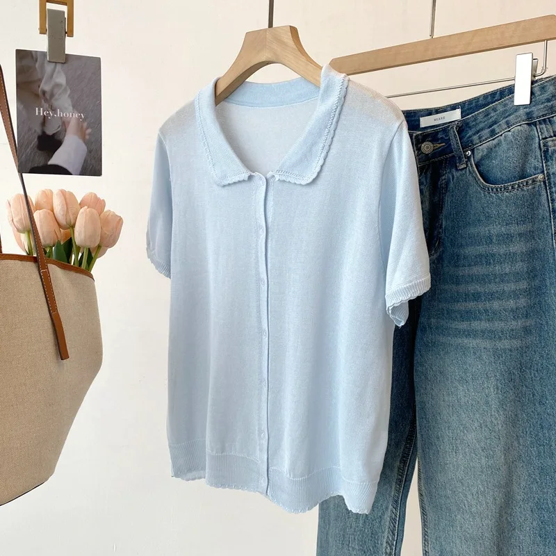 Dave&di 26 Summer New Product: Reduced Age Doll Neck Knitted Shirt Short Sleeve Top 100% Lanjing Cardigan
Dave&di 26 Summer New Product: Reduced Age Doll Neck Knitted Shirt Short Sleeve Top 100% Lanjing Cardigan