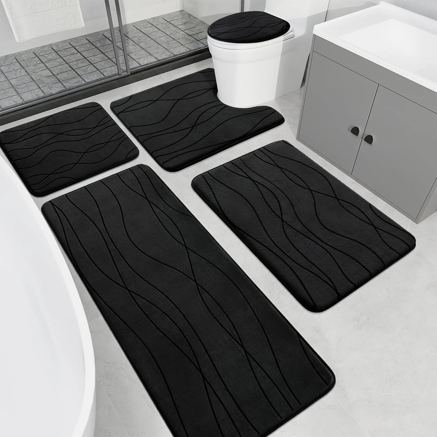 Memory Foam Gray Bathroom Carpet 5pcs Set, Super Absorbent Bathroom Mat Anti Slip Machine Wash Quick Dry, 5pcs Bathroom Mat Set
Memory Foam Gray Bathroom Carpet 5pcs Set, Super Absorbent Bathroom Mat Anti Slip Machine Wash Quick Dry, 5pcs Bathroom Mat Set