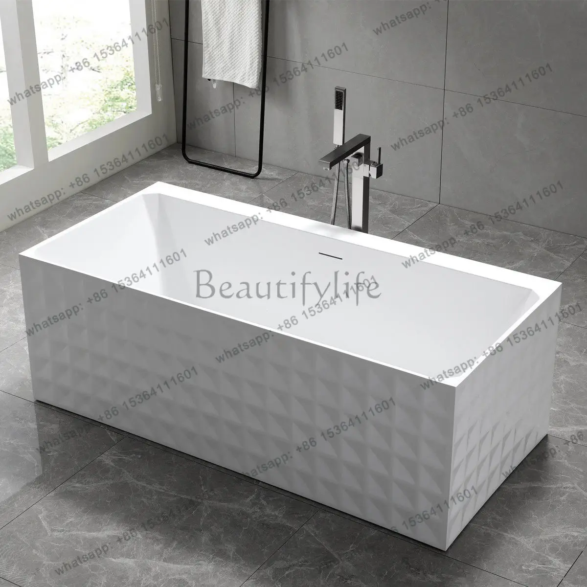 Double vertical wave art freestanding striped water chestnut integrated day bath
Double vertical wave art freestanding striped water chestnut integrated day bath