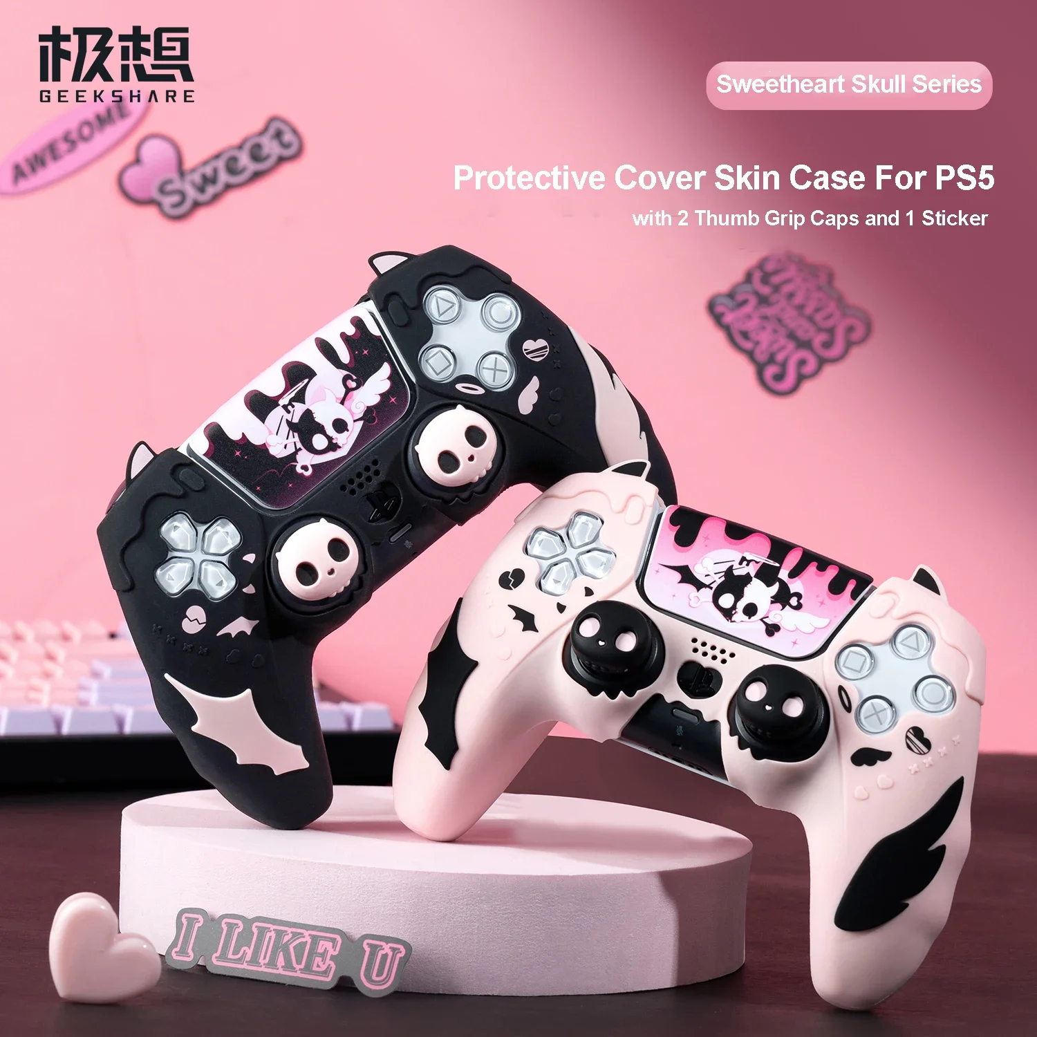 GeekShare Sweetheart Skull Controller Skin Set for PS5,Protective Cover Skin for Playstation 5 with 2 Thumb Grips and 1 Sticker
GeekShare Sweetheart Skull Controller Skin Set for PS5,Protective Cover Skin for Playstation 5 with 2 Thumb Grips and 1 Sticker