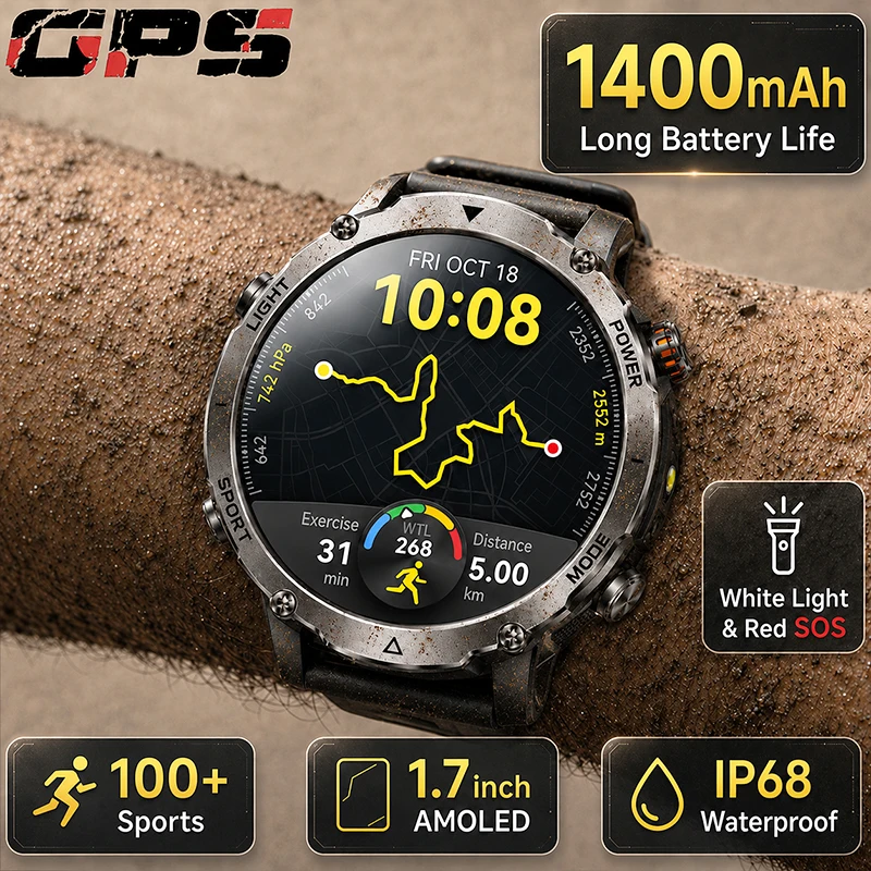 2026 New Built-in GPS Military Smart Watch 1400mAh Sports Running 1.7" AMOLED IP68 Waterproof LED White Red SOS Smartwatches Men
2026 New Built-in GPS Military Smart Watch 1400mAh Sports Running 1.7" AMOLED IP68 Waterproof LED White Red SOS Smartwatches Men