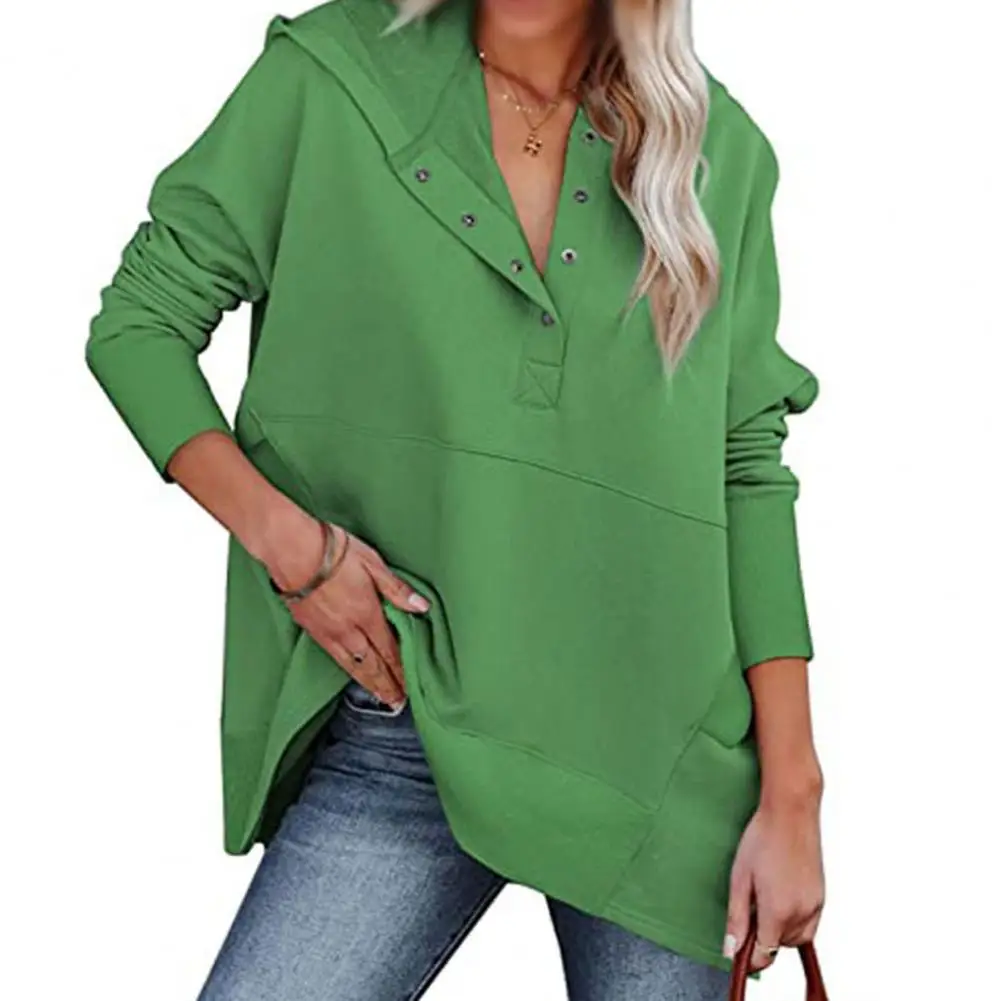 Sweatshirts Women Fashion Tops V-neck Button Neckline Long Sleeve Hooded Pullover Tops Solid Color Casual Loose Hoodies Autumn
Sweatshirts Women Fashion Tops V-neck Button Neckline Long Sleeve Hooded Pullover Tops Solid Color Casual Loose Hoodies Autumn