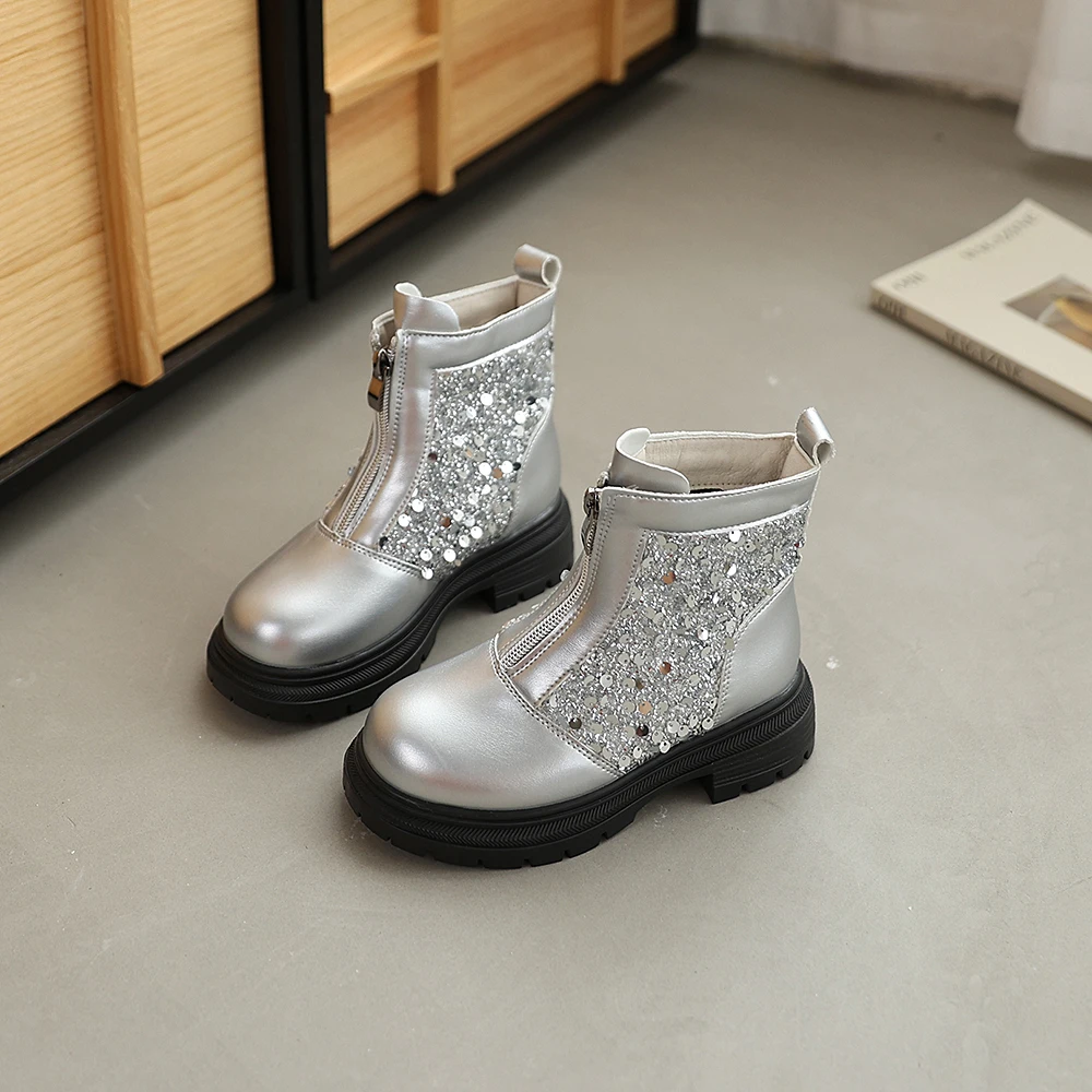 COMFY KIDS Girls Silver Glitter Front Zipper Ankle Boots, Soft Cushioned Non-Slip Rubber Sole Sparkly Princess Short Leather Boo
COMFY KIDS Girls Silver Glitter Front Zipper Ankle Boots, Soft Cushioned Non-Slip Rubber Sole Sparkly Princess Short Leather Boo