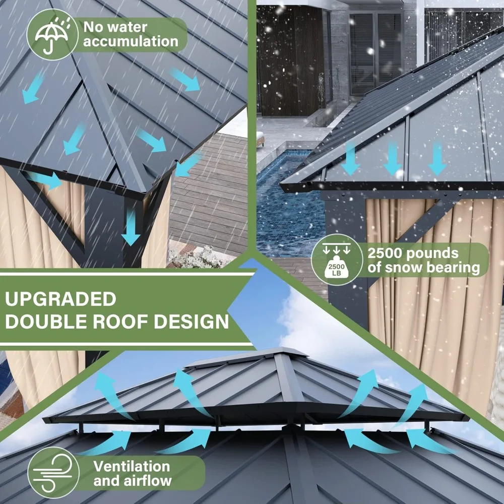 12' X 14' Outdoor Hardtop Gazebo with Double Roof Galvanized Steel Metal Frame Customizable with Included Curtains And Netting
12' X 14' Outdoor Hardtop Gazebo with Double Roof Galvanized Steel Metal Frame Customizable with Included Curtains And Netting