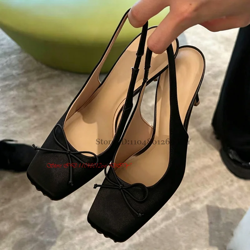 Luxury Satin Square Head Toe High Heel Pumps 10Cm Heeled Slingback Women Ballet Shoes Ladies Party Shoe 5 Se7cd1295618b4f189dfc2ef67a2938dav
