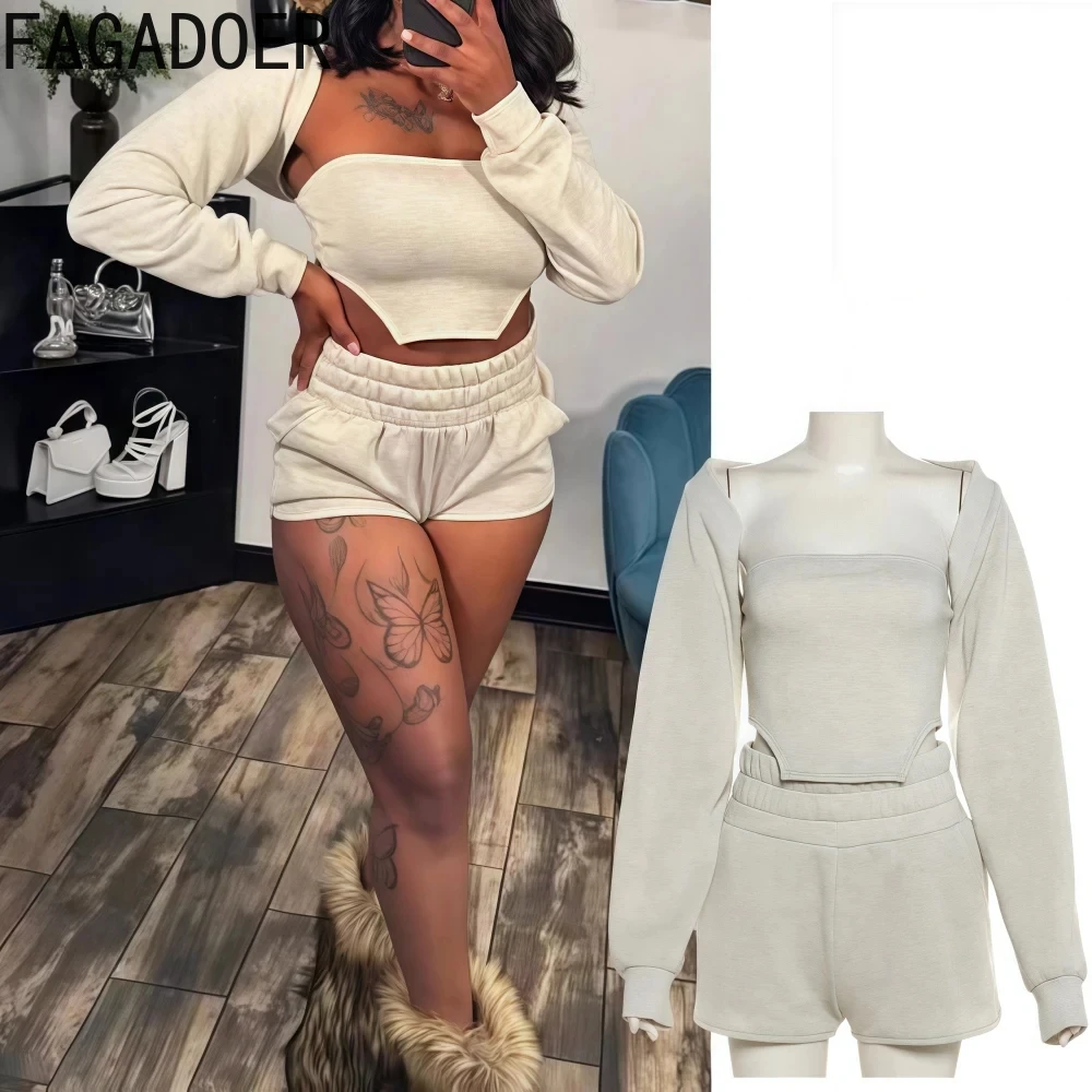 FAGADOER Spring New Basic Long Sleeve Shawl Tank Top And Mini Shorts 3 Piece Sets Fashion Solid Simple Outfits Casual Streetwear
FAGADOER Spring New Basic Long Sleeve Shawl Tank Top And Mini Shorts 3 Piece Sets Fashion Solid Simple Outfits Casual Streetwear