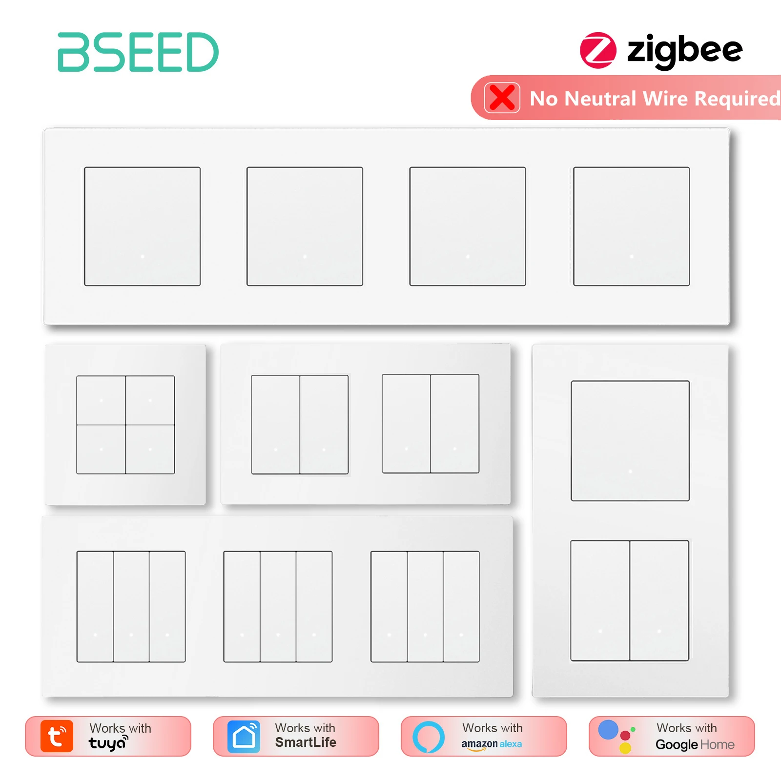 BSEED Zigbee 1/2/3/4Gang Smart Mechanical Light Switches Tuya Smart Life App Control No Need Neutral Wire Matte Plastic Frame
BSEED Zigbee 1/2/3/4Gang Smart Mechanical Light Switches Tuya Smart Life App Control No Need Neutral Wire Matte Plastic Frame