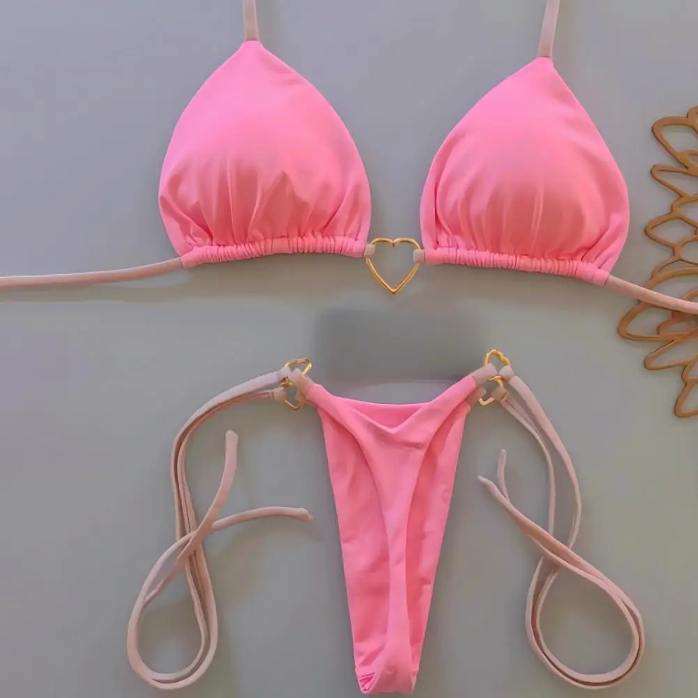 Women Swimsuit Stylish Heart Metal Buckle Bikini Set with Lace-up Halter Top Briefs Quick Drying Beachwear for Women 2pcs/set
Women Swimsuit Stylish Heart Metal Buckle Bikini Set with Lace-up Halter Top Briefs Quick Drying Beachwear for Women 2pcs/set