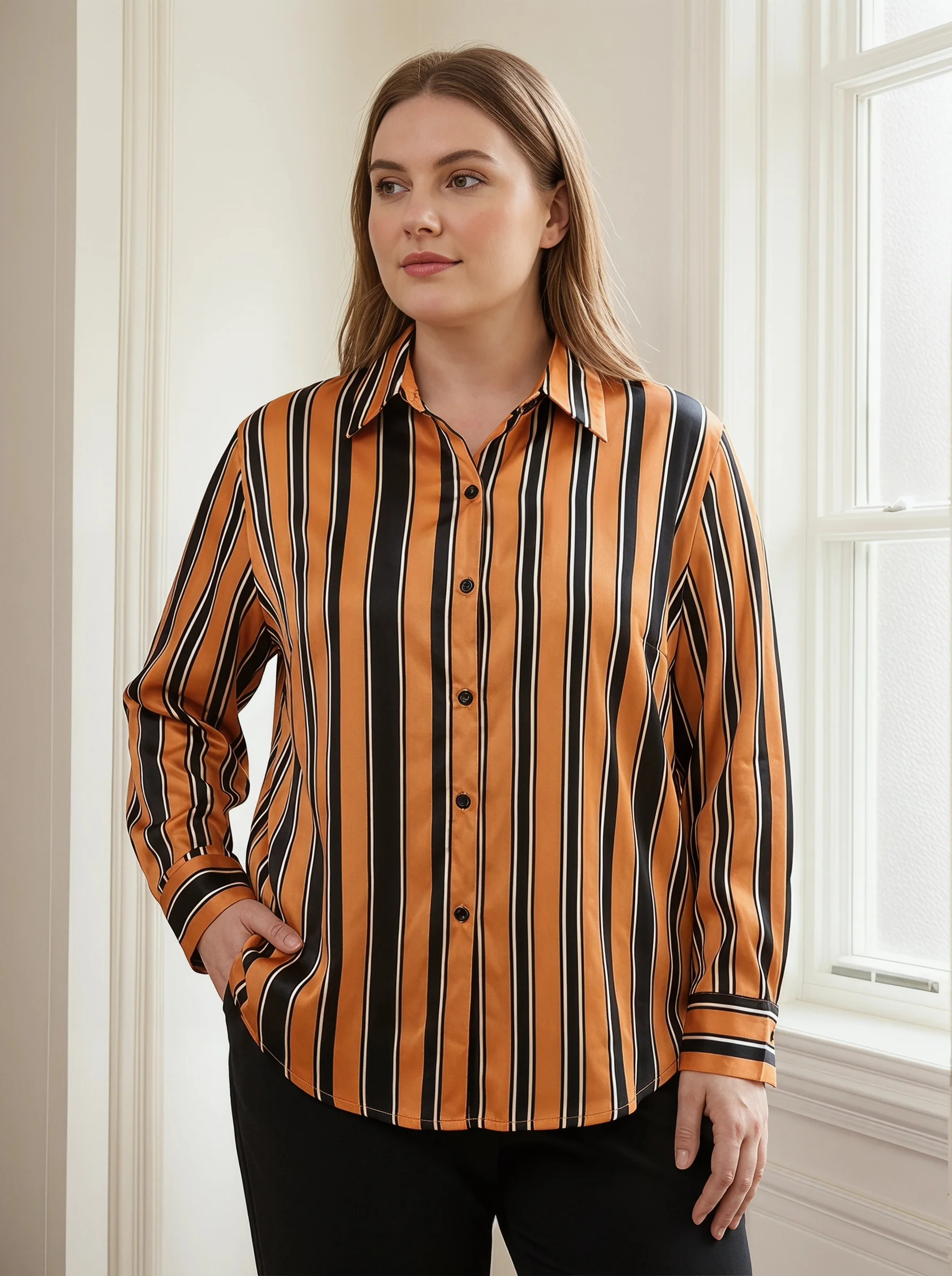 Rosa fera Plus Size Striped Button Down Shirt Women's Casual Long Sleeve Turn Down Collar Blouse
Rosa fera Plus Size Striped Button Down Shirt Women's Casual Long Sleeve Turn Down Collar Blouse