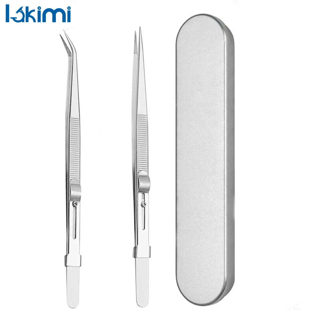Fine Tip Straight and Curved Non-Slip Locking Tweezers for Jewelry, 2pcs Stainless Steel Precision Tweezers LA-AA17 
Fine Tip Straight and Curved Non-Slip Locking Tweezers for Jewelry, 2pcs Stainless Steel Precision Tweezers LA-AA17