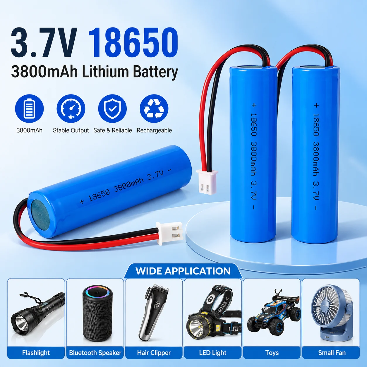 3.7V 18650 3800mah Lithium Battery for Flashlight Bluetooth speaker Hair Clipper Led Light Toy Car + PCB Protection Board
3.7V 18650 3800mah Lithium Battery for Flashlight Bluetooth speaker Hair Clipper Led Light Toy Car + PCB Protection Board
