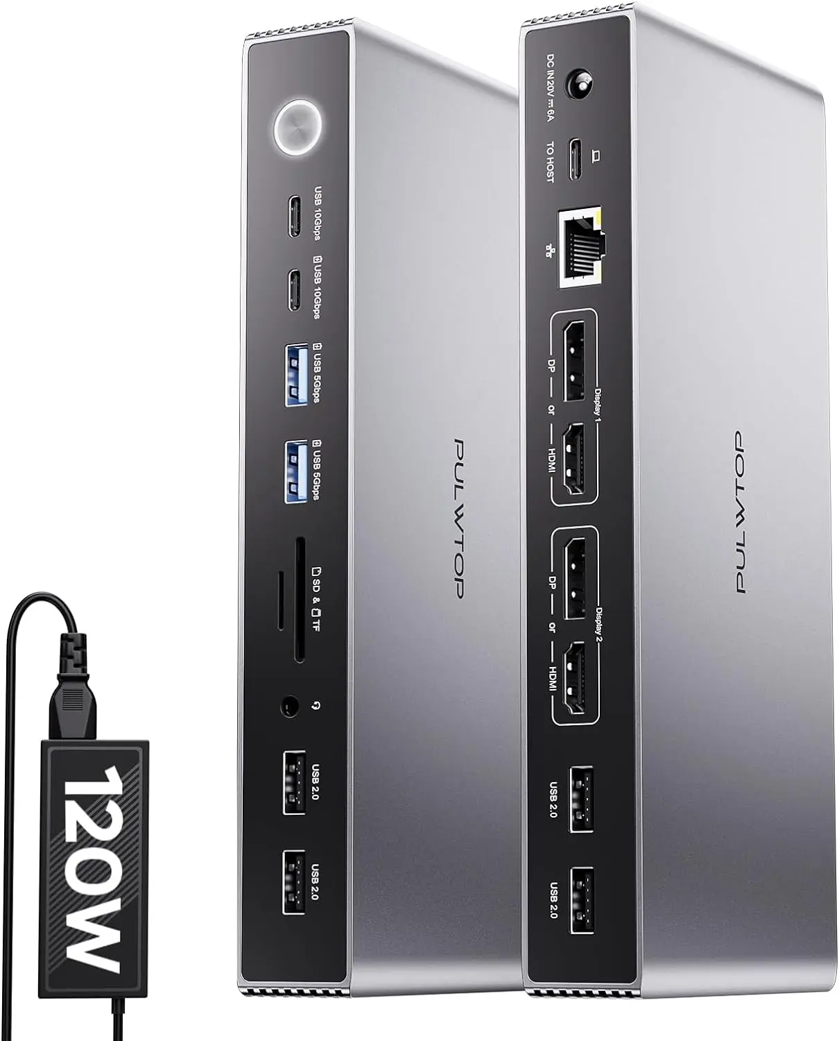 PULWTOP USB C DisplayLink Dock Dual Displays for MacBook M1/M2/M3 , with 2HDMI, 2 Display Port, USB C/A Data, Ethernet, Audio
PULWTOP USB C DisplayLink Dock Dual Displays for MacBook M1/M2/M3 , with 2HDMI, 2 Display Port, USB C/A Data, Ethernet, Audio