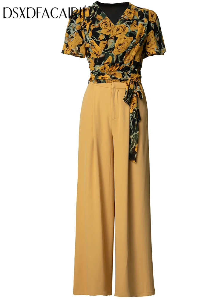 DSXDFACAIRIJ Women V-Neck Short Sleeve Floral Print Top with Pockets Paired with Wide Leg Pants Office Lady 2-Piece Set Female
DSXDFACAIRIJ Women V-Neck Short Sleeve Floral Print Top with Pockets Paired with Wide Leg Pants Office Lady 2-Piece Set Female