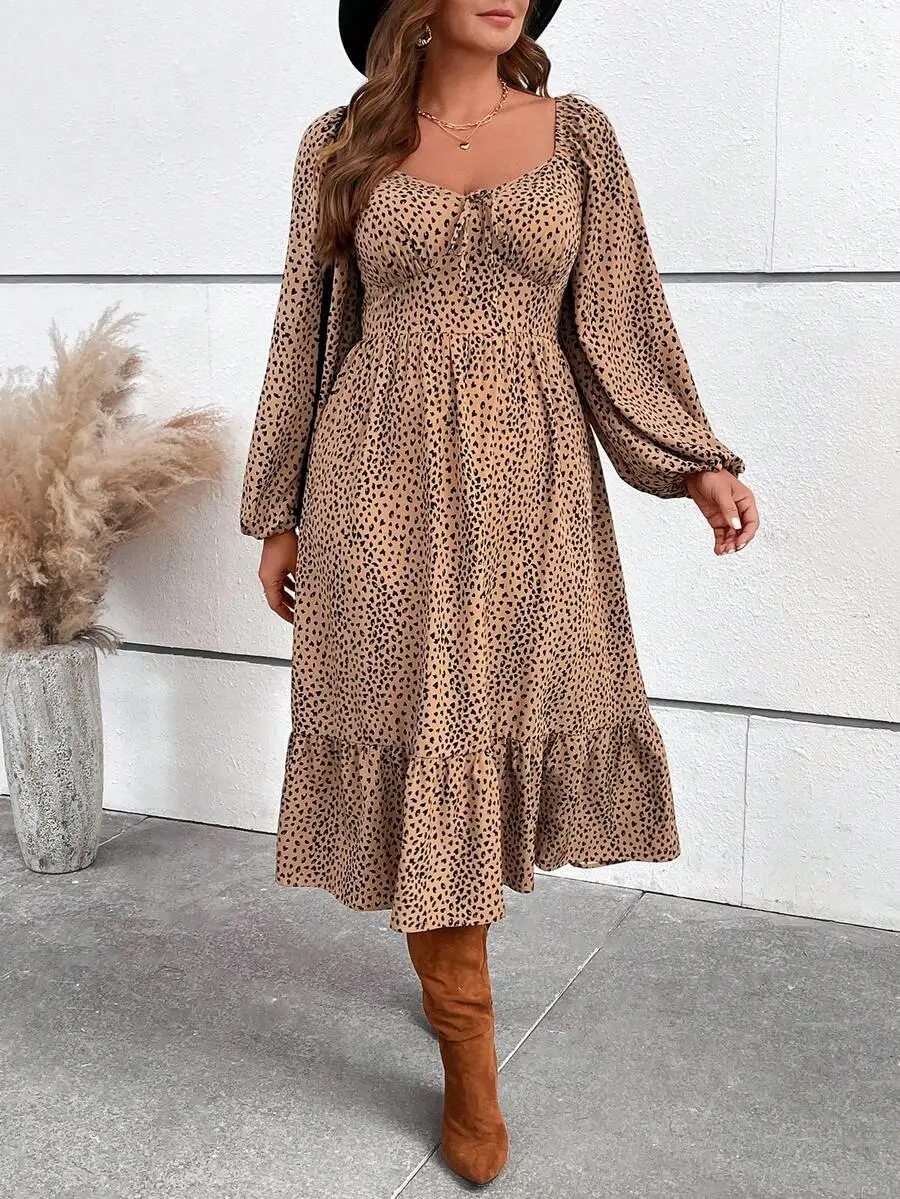 Leopard Print Lantern Sleeve Midi Dress Boho Style Autumn Vacation Beach Outfit
Leopard Print Lantern Sleeve Midi Dress Boho Style Autumn Vacation Beach Outfit