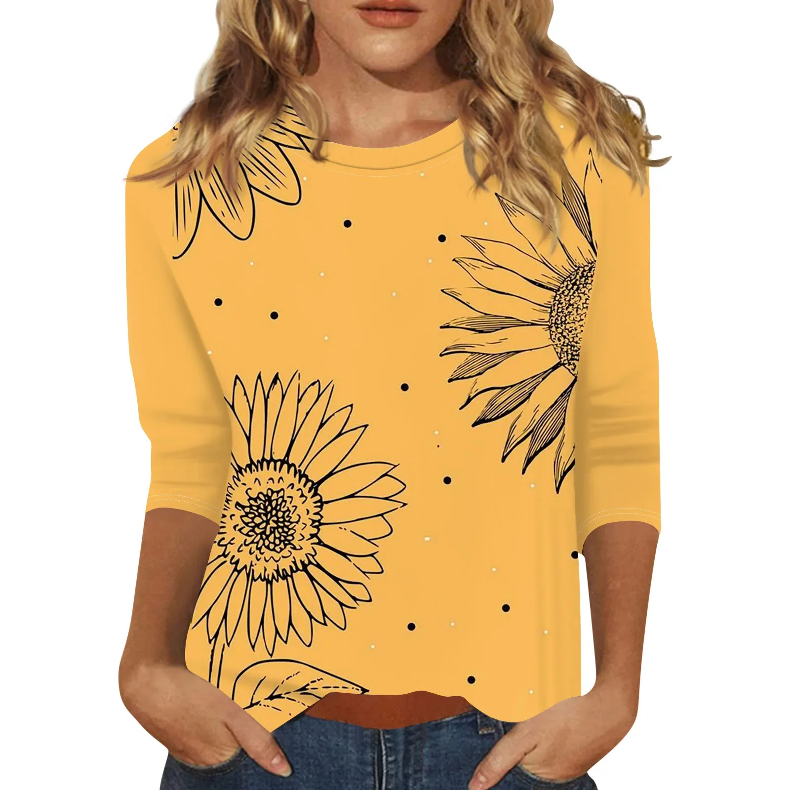 Women Spring Summer Tops Large Size Loose Comfortable T Shirts Fashion Flower Print O Neck 3/4 Sleeve Tops Soft Basic Tees
Women Spring Summer Tops Large Size Loose Comfortable T Shirts Fashion Flower Print O Neck 3/4 Sleeve Tops Soft Basic Tees