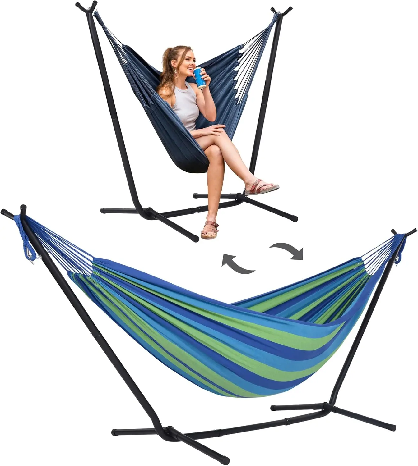 2-in-1 Hammock Chair with Stand, 475 lbs Capacity, Heavy Duty Two Person Blue Stripe
2-in-1 Hammock Chair with Stand, 475 lbs Capacity, Heavy Duty Two Person Blue Stripe
