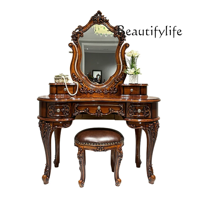 European-style all-solid wood dresser imported oak carved retro bedroom storage integrated makeup table
European-style all-solid wood dresser imported oak carved retro bedroom storage integrated makeup table