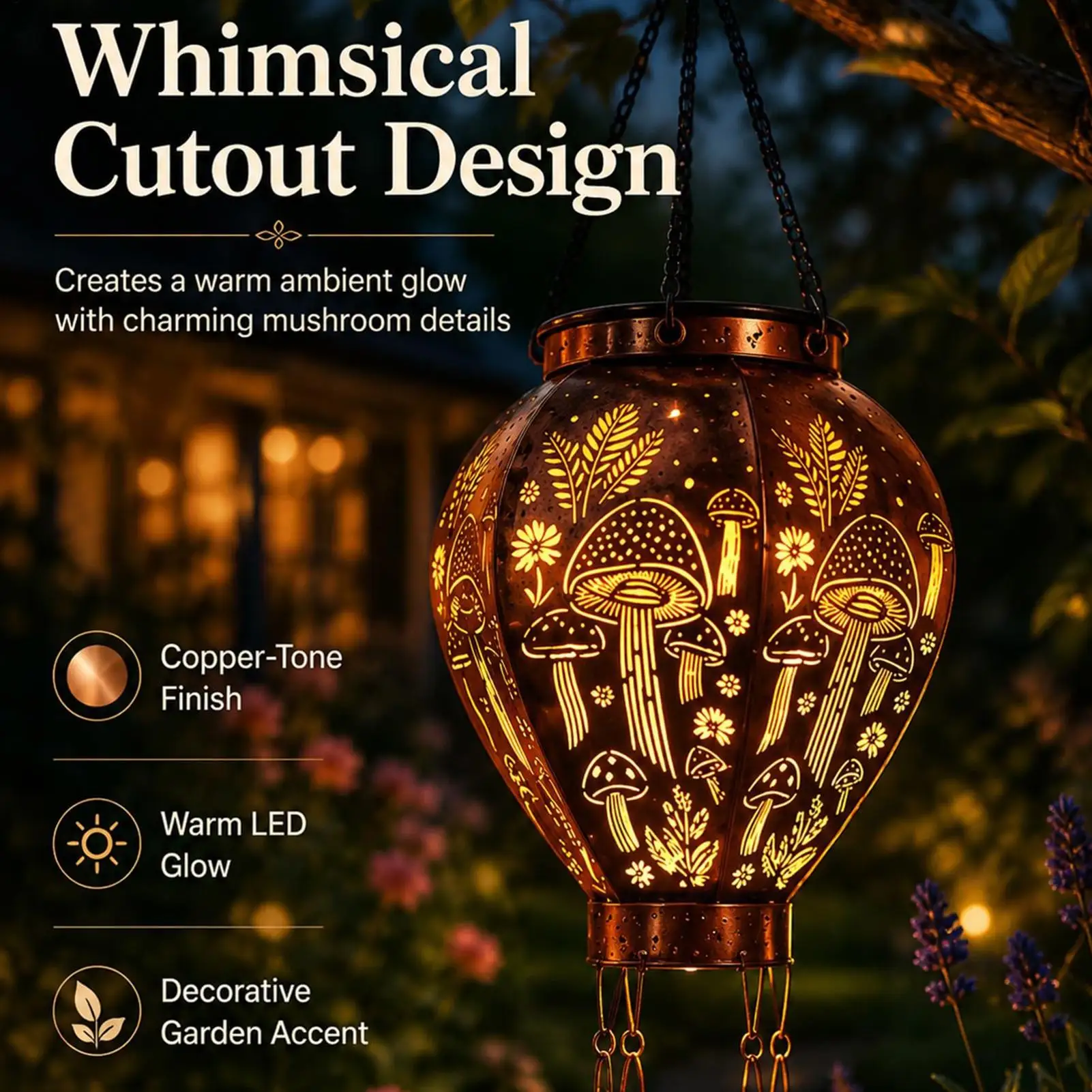 Solar Hot Air Balloon Lantern Metal Waterproof Hummingbird And Mushroom Decoration Hot Air Balloon Decorations for Patio Fence
Solar Hot Air Balloon Lantern Metal Waterproof Hummingbird And Mushroom Decoration Hot Air Balloon Decorations for Patio Fence