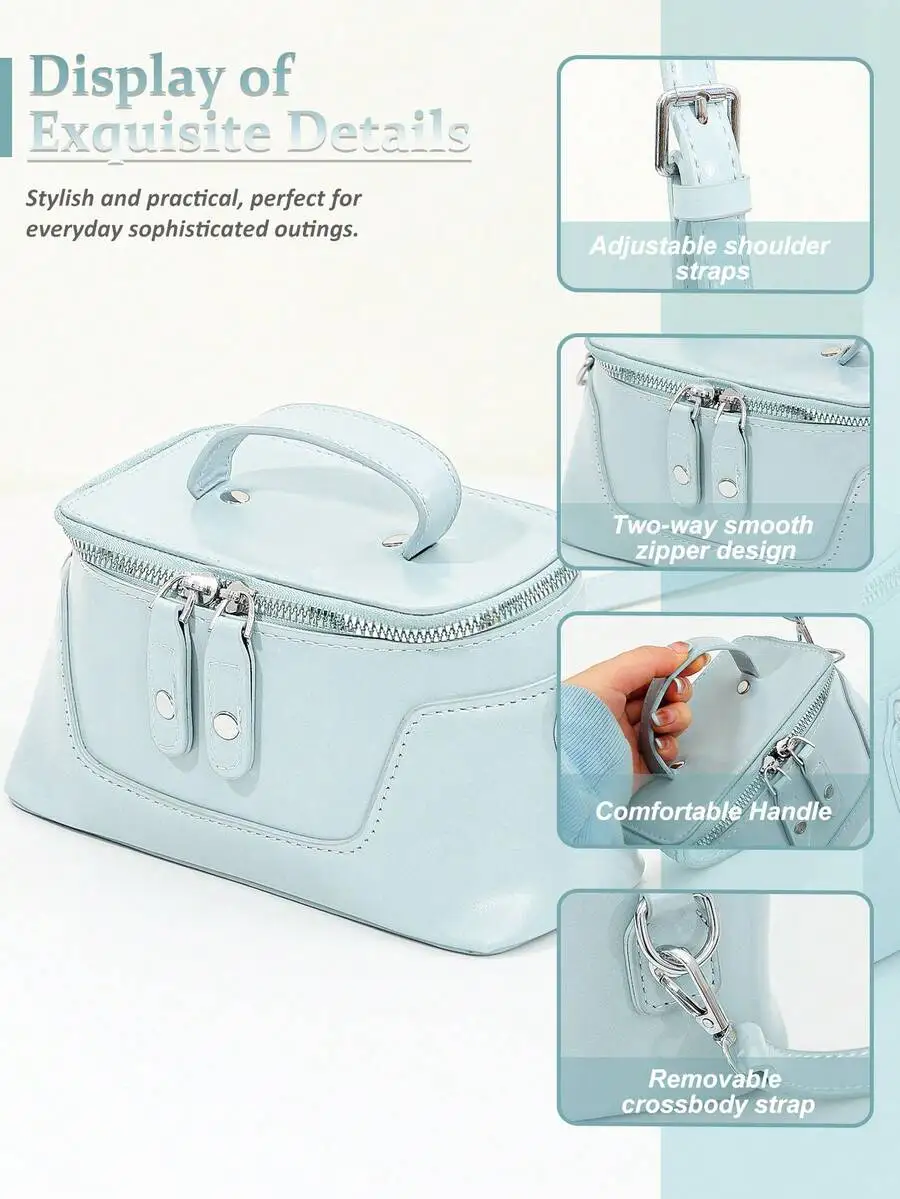 Light Blue Square Box Bag With Adjustable Strap Crossbody Handbag PU Material Zipper Closure
Light Blue Square Box Bag With Adjustable Strap Crossbody Handbag PU Material Zipper Closure