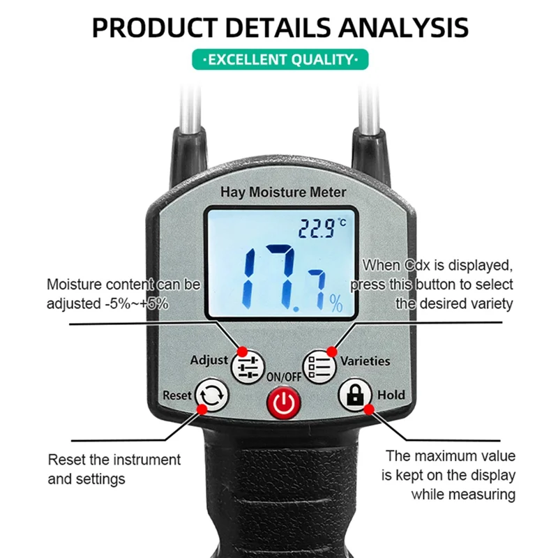 ABVB-Portable Hay Moisture Meter For Cereal Straw, Bran, Leymus Chinensis, Emperor Bamboo Grass Fibre Content Testing Tool
ABVB-Portable Hay Moisture Meter For Cereal Straw, Bran, Leymus Chinensis, Emperor Bamboo Grass Fibre Content Testing Tool