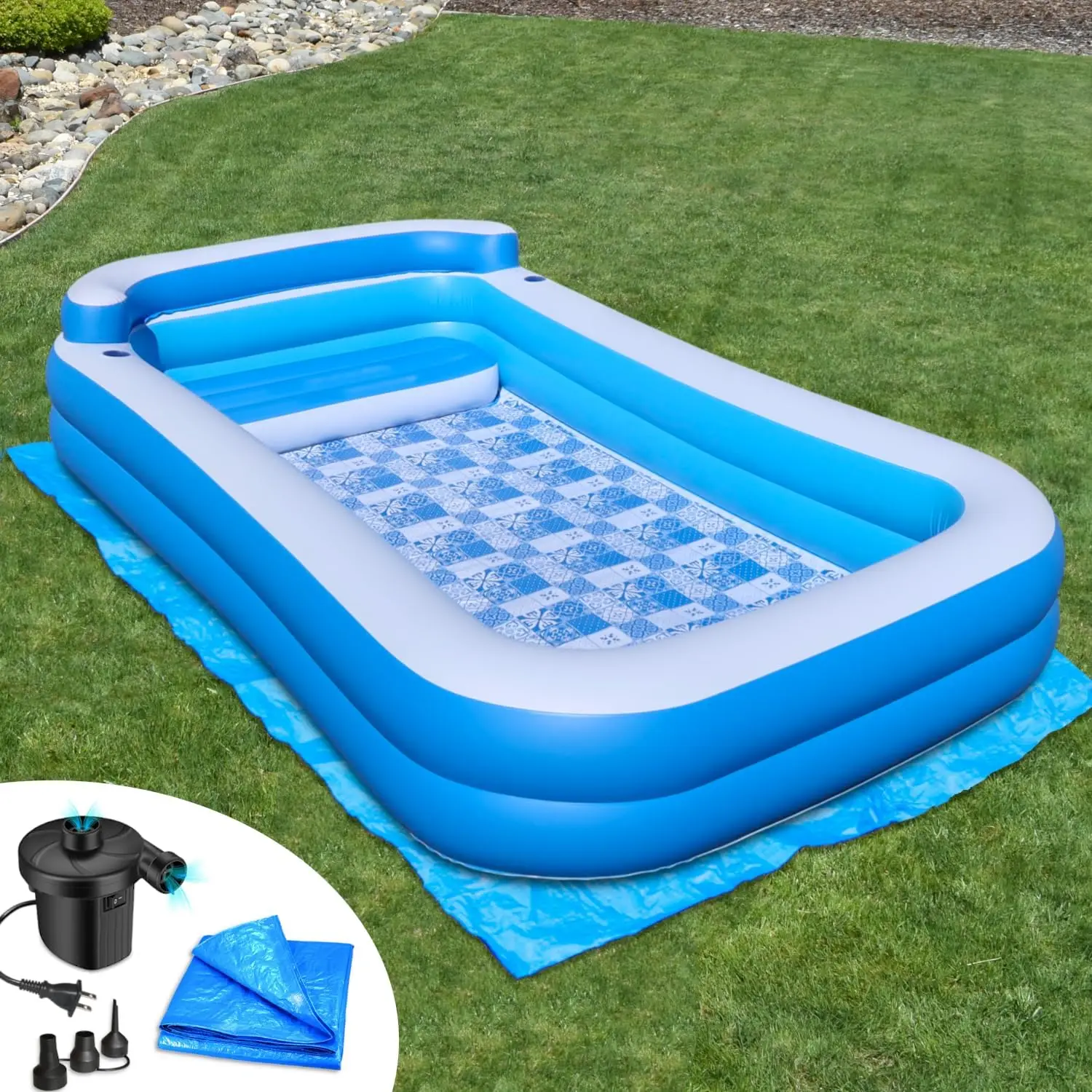 Inflatable Pool w/Bench Seat, 10ft x 6ft, Electric Pump & Ground Tarp Included - Fast Setup and Reinforced Seams
Inflatable Pool w/Bench Seat, 10ft x 6ft, Electric Pump & Ground Tarp Included - Fast Setup and Reinforced Seams
