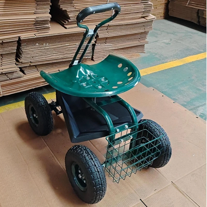 360-Degree Adjustable Seat Garden Tool Cart Iron Four-Wheel Gardening Cart with Rear Frame
360-Degree Adjustable Seat Garden Tool Cart Iron Four-Wheel Gardening Cart with Rear Frame