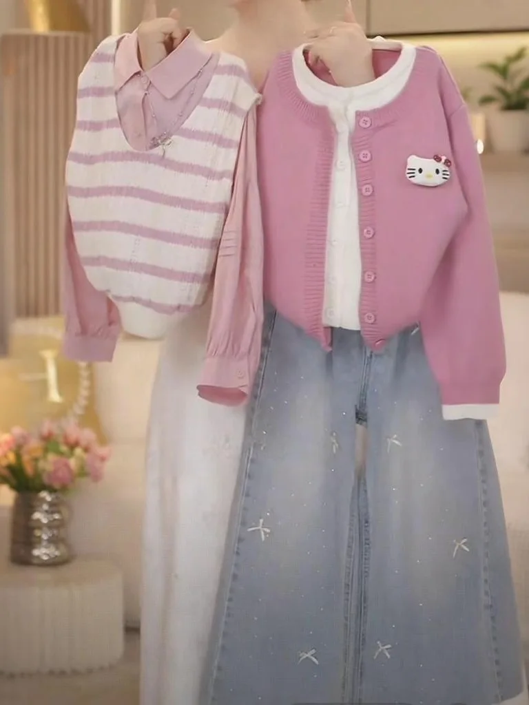 Spring Autumn Girl's Sweet Denim Sweater Set with Rhinestones Two-Piece Trendy Outfit Includes Top And Bottoms Non-Hat Clothing
Spring Autumn Girl's Sweet Denim Sweater Set with Rhinestones Two-Piece Trendy Outfit Includes Top And Bottoms Non-Hat Clothing