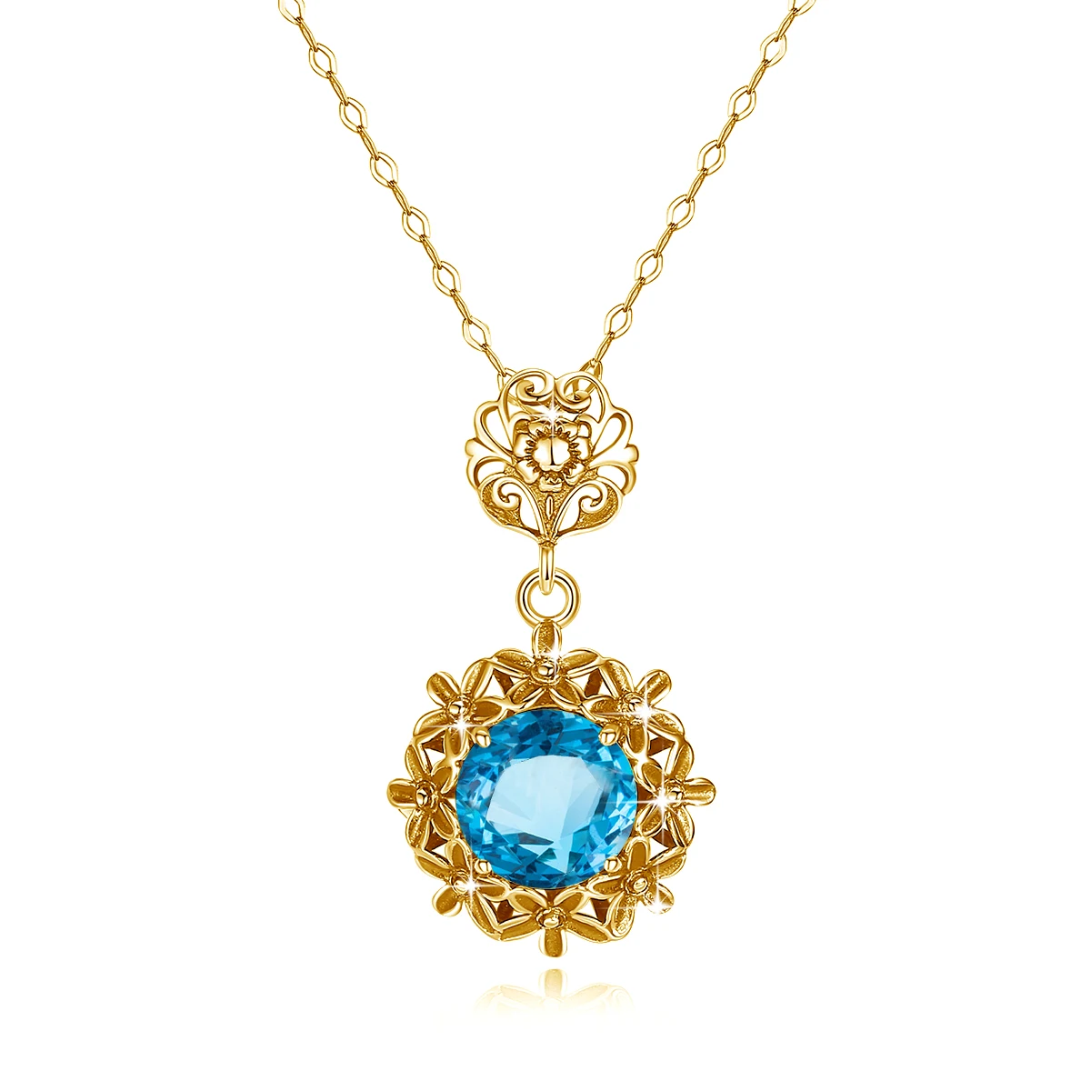 Vintage Blue Topaz Pendant Necklace 925 Sterling Silver Gold Plated Round Cut Gemstone for Women Floral Filigree Jewelry Gifts
Vintage Blue Topaz Pendant Necklace 925 Sterling Silver Gold Plated Round Cut Gemstone for Women Floral Filigree Jewelry Gifts