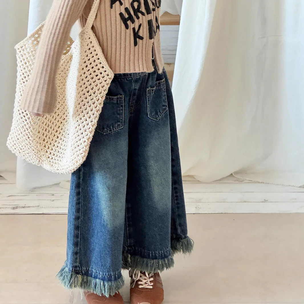 American Kids Girl Jeans Retro Autumn Children Girls Fringed Denim Pant Loose Side Pockets Elastic Waist Baby Girl Straight Pant
American Kids Girl Jeans Retro Autumn Children Girls Fringed Denim Pant Loose Side Pockets Elastic Waist Baby Girl Straight Pant