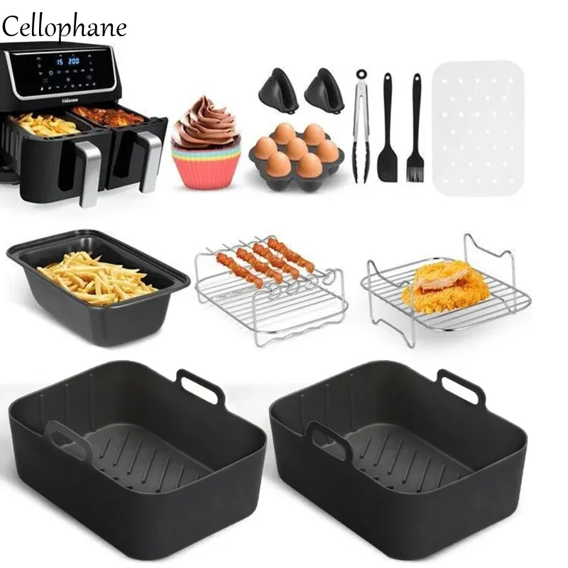 Square Air Fryer Silicone Basket Tray Set Stainless Steel Holder BBQ Versatile Layer Grill Baking Tray Barbecue Kitchen Tools
Square Air Fryer Silicone Basket Tray Set Stainless Steel Holder BBQ Versatile Layer Grill Baking Tray Barbecue Kitchen Tools